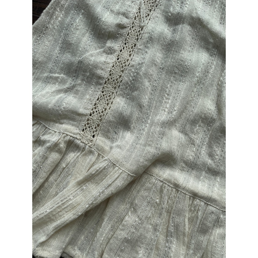 RAGA Ivory Metallic Gauze Babydoll Mini Dress Lace Trim Criss Cross Back NWT‎ XS - Picture 3 of 6